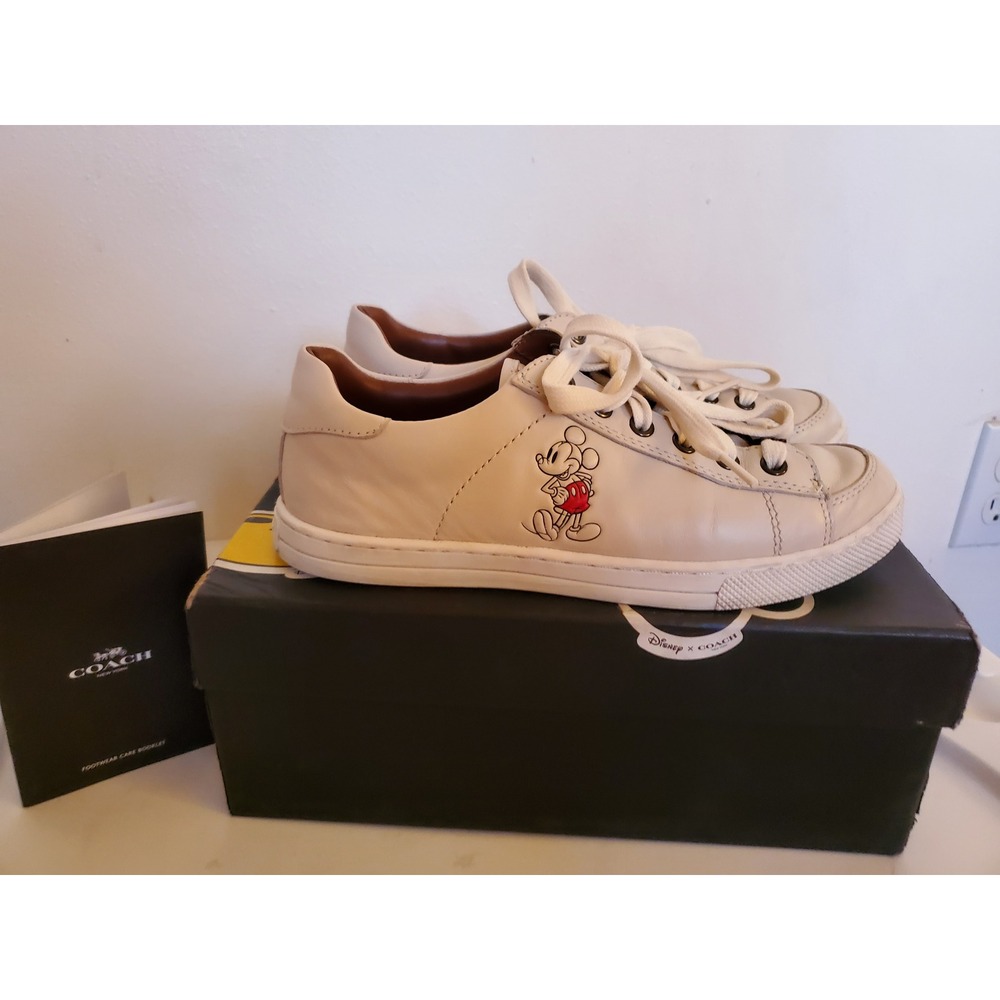 Disney x Coach Mickey Mouse Leather Sneakers Off White Tennies Shoes sz 6.5